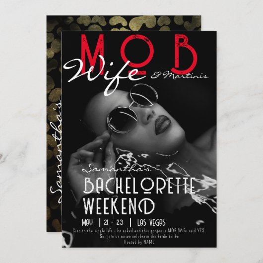 Invitation Mob Wife & Martinis Black Bach Bachelorette (Devant / Derrière)