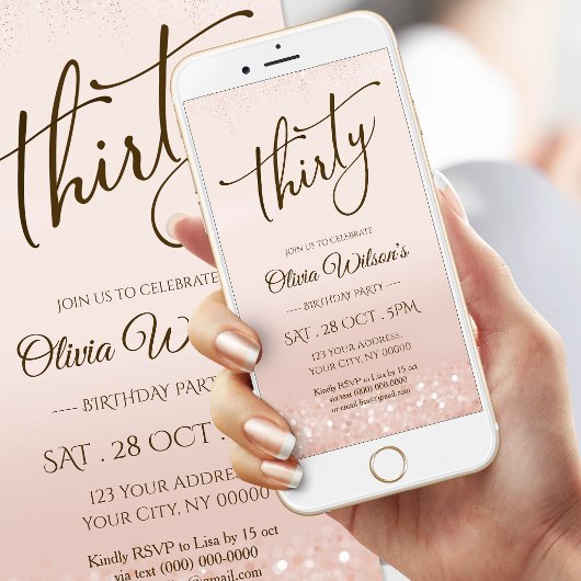 Invitation mobile d'anniversaire 30 ans Rose Gold