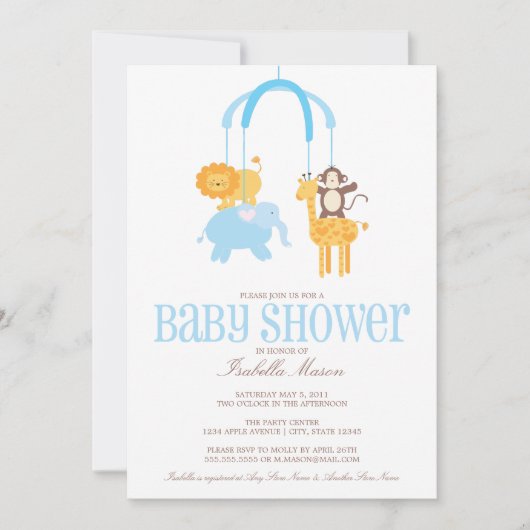 Invitation mobile de baby shower d'animaux de zoo (Devant)
