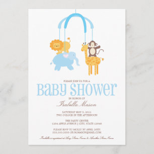 Invitation mobile de baby shower d'animaux de zoo