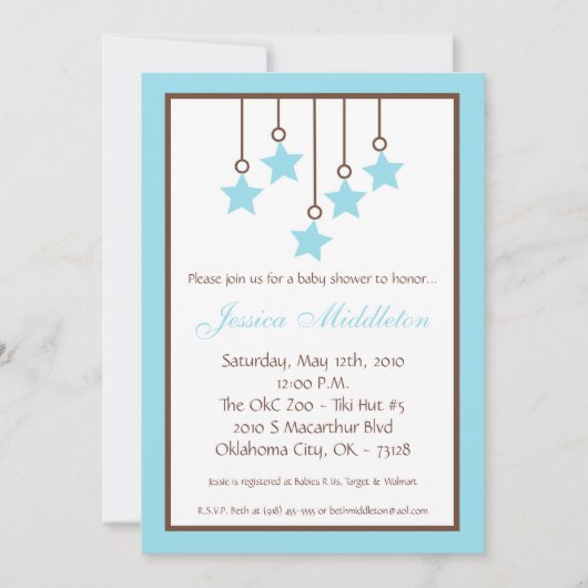 invitation mobile de baby shower de l'étoile 5x7 (Devant)
