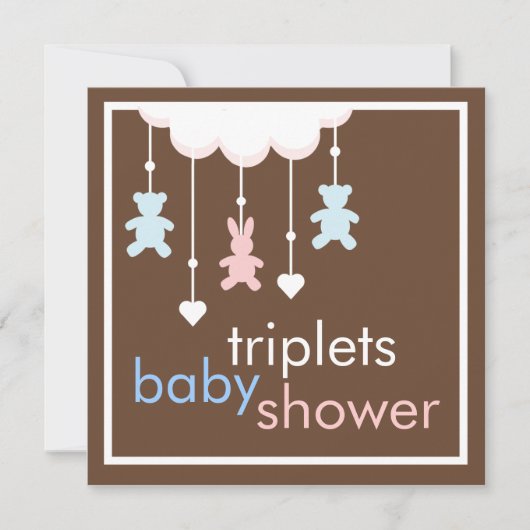 Invitation mobile de baby shower de triplets doux (Devant)