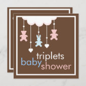 Invitation mobile de baby shower de triplets doux (Devant / Derrière)