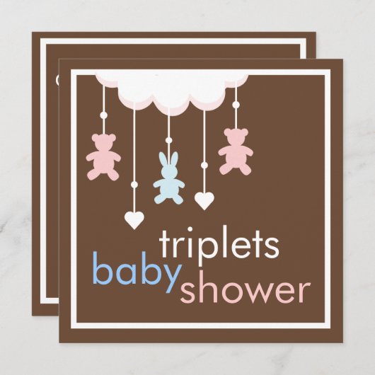 Invitation mobile de baby shower de triplets doux (Devant / Derrière)