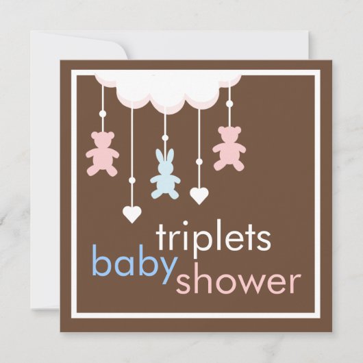 Invitation mobile de baby shower de triplets doux (Devant)