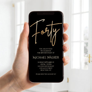 Invitation mobile pour 40e anniversaire en noir nu