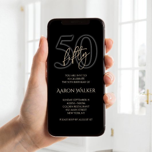 Invitation mobile pour 50e anniversaire en noir et