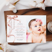Invitation Mocha Bow & Rosary Photo Première communion sainte