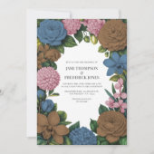 Invitation Mocha Brown, Dusty Blue & Soft Pink Floral Wedding (Devant)