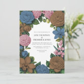 Invitation Mocha Brown, Dusty Blue & Soft Pink Floral Wedding (Debout devant)