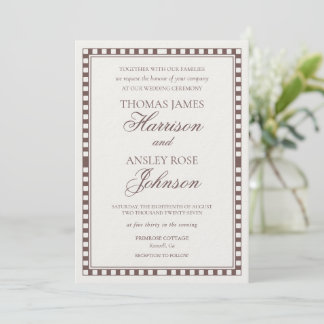 Invitation Mocha Brown Harlequin Checkered Wedding