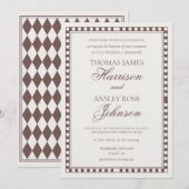 Invitation Mocha Brown Harlequin Checkered Wedding (Devant / Derrière)