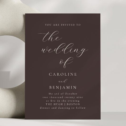 Invitation Mocha Brown Minimalist Script Elegant Fall Wedding