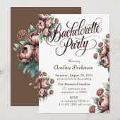 Invitation Mocha Brown Peony Bachelorette Party (Devant / Derrière)