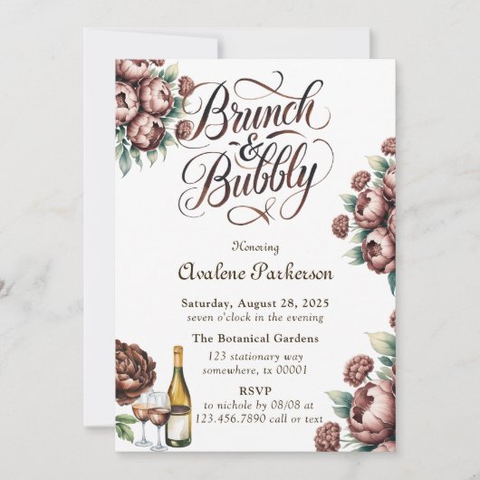 Invitation Mocha Brown Peony Brunch et Bubbly (Devant)