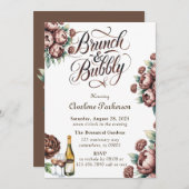 Invitation Mocha Brown Peony Brunch et Bubbly (Devant / Derrière)