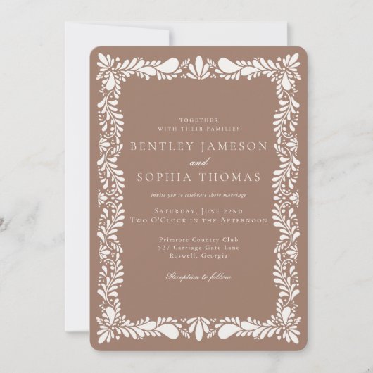 Invitation Mocha Brown Talavera Carrelage Fiesta Mariage (Devant)