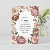 Invitation Mocha, Cream & Dusty Rose Floral Wedding QR Code (Debout devant)