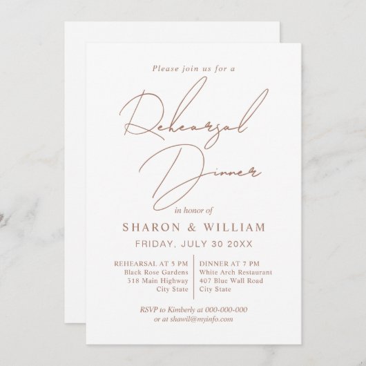 Invitation Mocha de calligraphie de script, Dîner de répétiti (Devant / Derrière)