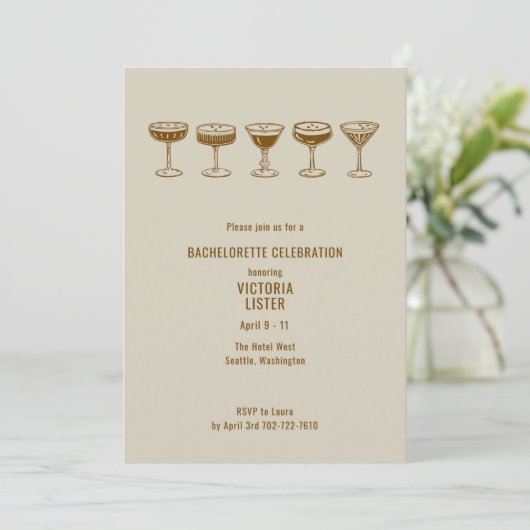 Invitation Mocha Espresso Martini Bachelorette w/QR Code  (Debout devant)