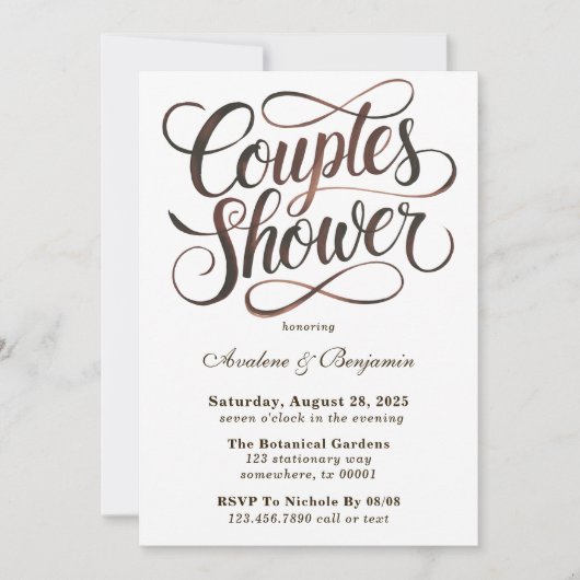 Invitation Mocha Mousse Aquarelle Typographie Couples Douche (Devant)