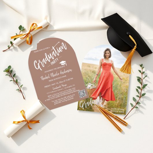Invitation Mocha Mousse Arch Photo Graduation Party
