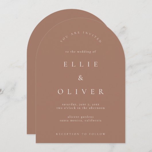 Invitation Mocha Mousse Boho Arch Mariage moderne (Devant / Derrière)