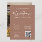 Invitation Mocha Mousse Boho Arch QR Code Photo (Devant / Derrière)