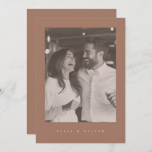Invitation Mocha Mousse Boho Photo Mariage Moderne (Devant / Derrière)