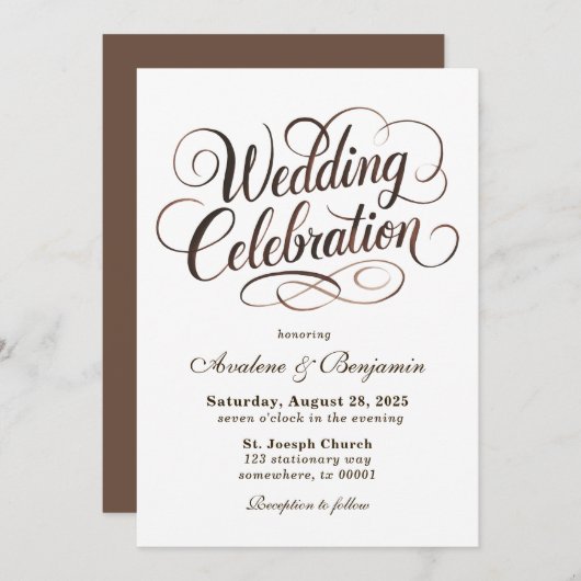 Invitation Mocha Mousse Mariage de callographie (Devant / Derrière)