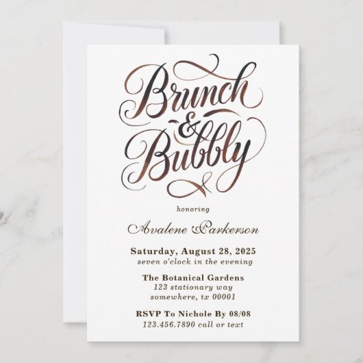 Invitation Mocha Mousse Peinture Calligraphie Brunch & Bubbly (Devant)