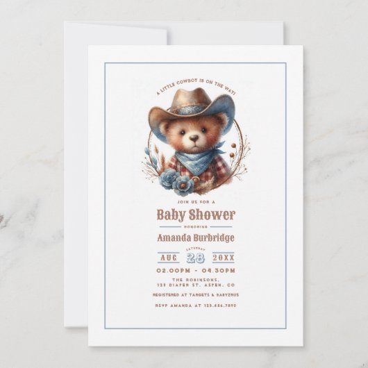 Invitation Mocha Mousse Rustique Petit Baby shower Cowboy (Devant)