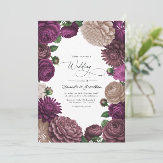 Invitation Mocha Plum, Berry Clay & Silk Taupe Wedding (Debout devant)