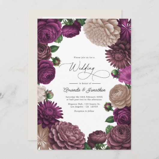 Invitation Mocha Plum, Berry Clay & Silk Taupe Wedding (Devant / Derrière)
