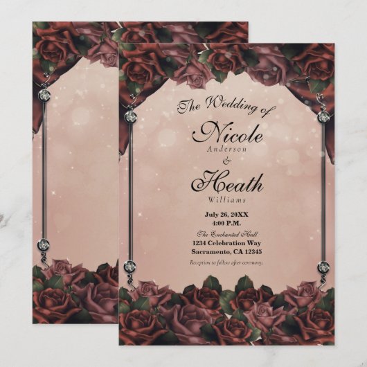 Invitation Mocha rouille Brown Roses Élégant Mariage de autom (Devant / Derrière)