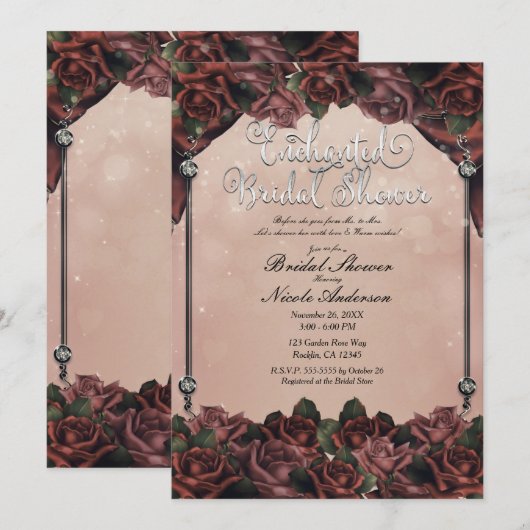 Invitation Mocha rouille Brown Roses Élégant Mariage de autom (Devant / Derrière)