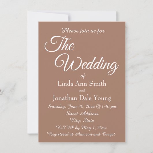 Invitation Mocha Simple Style Mariage (Devant)
