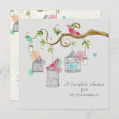 Invitation Mod Bird Cage Mason Jar Coeur Fête des mariées flo (Devant / Derrière)