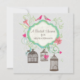 Invitation Mod Bird Cage Mason Jar Coeur Fête des mariées flo