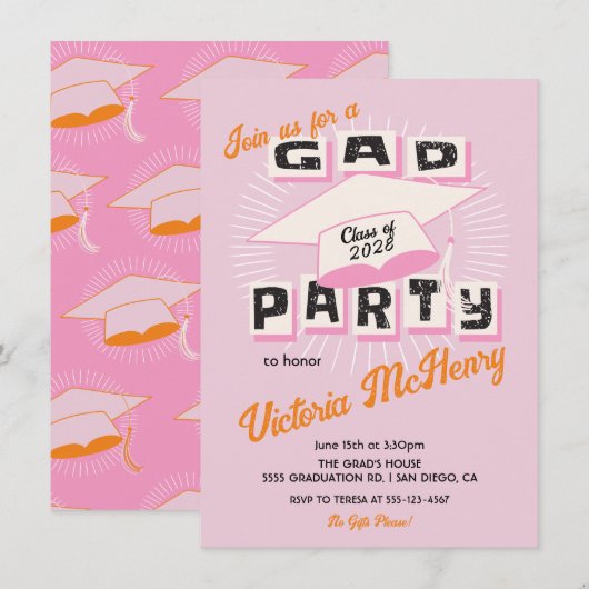 Invitation Mod Bright Bold Casquette de la fête de graduation (Devant / Derrière)