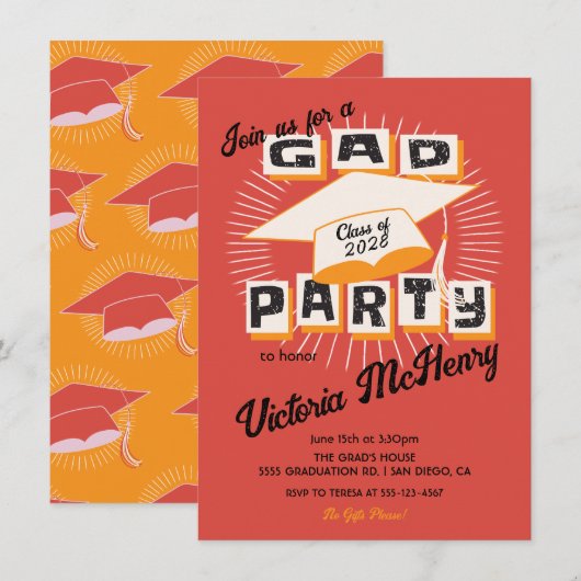 Invitation Mod Bright Bold Casquette de la fête de graduation (Devant / Derrière)
