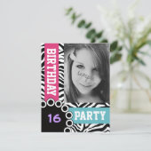 Invitation Mod Bright Zebra Imprimer fête d'anniversaire avec (Debout devant)