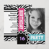 Invitation Mod Bright Zebra Imprimer fête d'anniversaire avec (Devant / Derrière)
