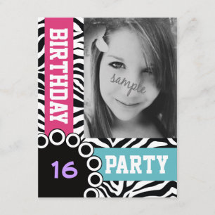 Invitation Mod Bright Zebra Imprimer fête d'anniversaire avec