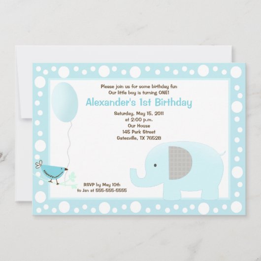 Invitation Mod Elephant Jungle Dot 5x7 Anniversaire Invitatio (Devant)