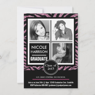 Invitation Mod Faux Parties scintillant rose Zebra 3 - 3ème d