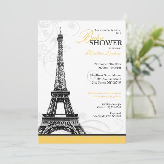 Invitation Mod Flourdir Tour Eiffel Baby shower parisien (Debout devant)