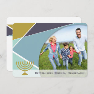 Invitation Mod Geometry Hanoukka Menorah Photo Holiday Party