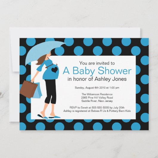Invitation Mod Mama Baby Blue Baby Shower (Devant)