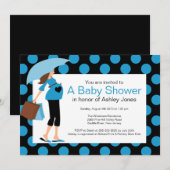 Invitation Mod Mama Baby Blue Baby Shower (Devant / Derrière)